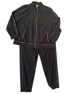Chico's Weekends Matching Zip Jacket Joggers Leopard Print piping Large casual